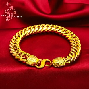越南沙金手串男士仿黄金福字头老板手链轻奢感中老年摆摊饰品银饰