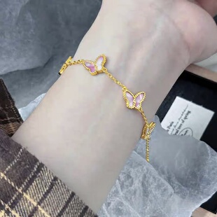 欧美跨境外贸沙金饰品金彩粉贝壳蝴蝶手链女款简约久不掉色手饰