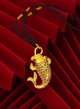 出口欧美跨境外贸越南沙金女士吊坠镂空富贵锦鲤花丝金鱼无事牌