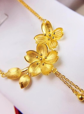 欧美跨境外贸沙金饰品双生花项链女款时尚简约套链轻奢小众设计