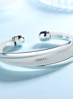 跨境外贸流行简约轻奢感银饰品 首饰版饰品双线网手环镀银时尚