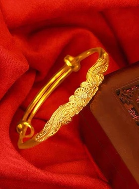 欧美跨境外贸越南沙金手环女孔雀开屏小众设计龙凤呈祥推拉手镯