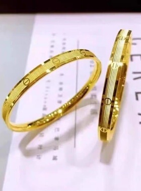 欧美跨境外贸越南沙金卡家手镯爆款铜合金首饰品cn车花仿黄金手饰