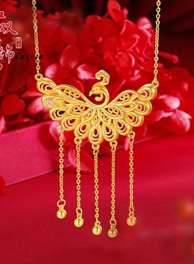 欧美跨境外贸沙金镂空孔雀开屏流苏时尚轻奢气质项链复古铜镀金
