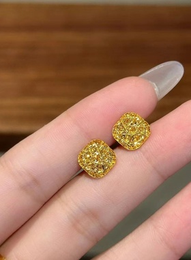 欧美跨境外贸周家爆闪方糖耳钉项链套装黄金色拉丝小方块戒指手饰