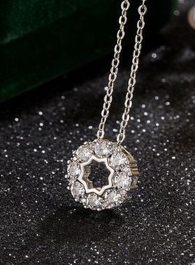 轻奢银饰芒星项链吊坠 微镶圆形简约精致轻奢高项链锁骨链 送女友