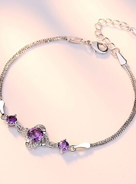 外贸轻奢小众银饰七彩首饰锆石高手串链 女 叶草小花瓣猛锆石手链