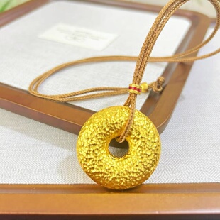 欧美跨境外贸沙金饰品复古锤纹点钻荷花平安扣项链女新中式久不