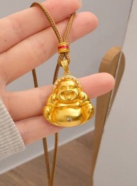 欧美跨境外贸越南沙金饰品镶钻平安扣弥勒佛笑佛公吊坠古法工艺