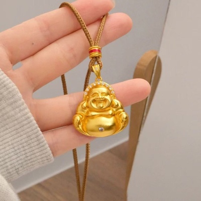欧美跨境外贸越南沙金饰品镶钻平安扣弥勒佛笑佛公吊坠古法工艺