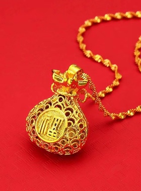 出口欧美跨境外贸沙金项链如意佛牌佛公黄财神国风镂空福字平安