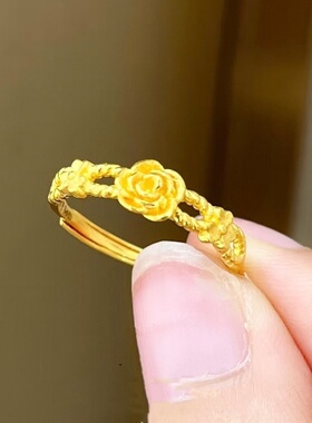 出口欧美跨境外贸沙金饰品真爱玫瑰开口戒指开口富贵花戒指地摊银