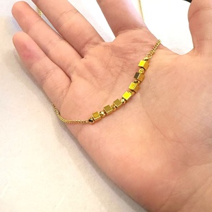 欧美跨境外贸沙金饰品金久不掉色方块碎金子项链女款小众感首饰