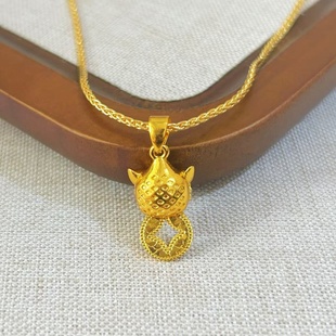 出口欧美跨境外贸沙金饰品碎冰冰金币招财貔貅咬钱币吊坠项链新