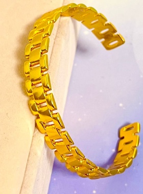 欧美跨境外贸沙金饰品手表链开口手镯女时尚轻奢感手环小众仿手饰