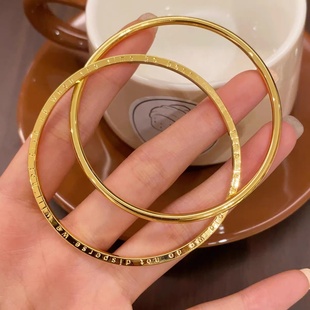 欧美跨境外贸沙金饰品爆款四叶草双环手镯女金轻奢感英文幸运草