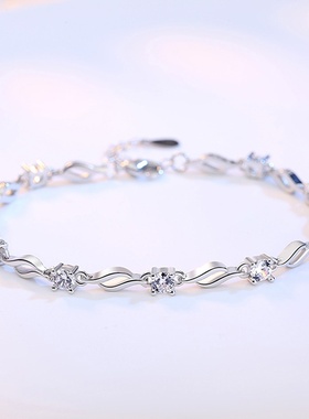 外贸轻奢银饰镶钻水晶之恋手链 女 韩版简约时尚个性手饰品手首饰