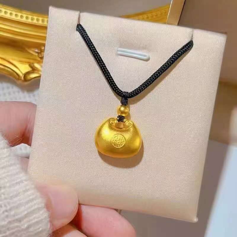 出口欧美跨境外贸金店沙金小金坨吊坠古法福字元宝锁包小胖福挂银
