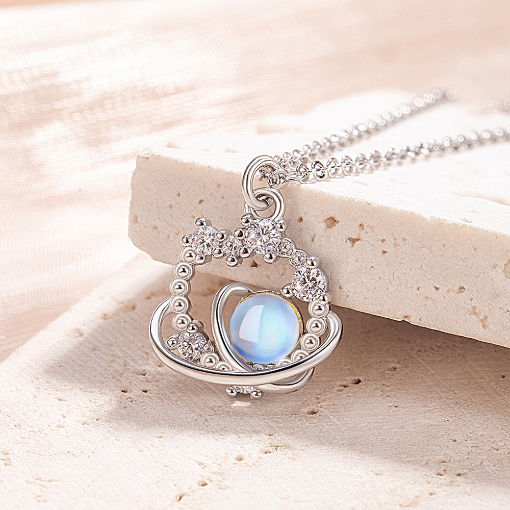 跨境外贸流行简约轻奢感银饰品梦幻星球轻奢精致感月光石项链时尚