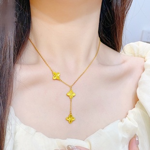 欧美跨境外贸沙金首饰品爆闪鱼鳞五花四叶草项链轻奢小众饰品手饰