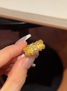 出口欧美跨境外贸沙金饰品布契风蕾丝花边方指时尚轻奢超闪镶钻