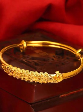 欧美跨境外贸沙金饰品孔雀开屏手镯女小众设计龙凤呈祥推拉手环