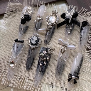 《夜蝶咏叹》星梦手工穿戴美甲长巴洛克钻御冷气质黑酷重奢高定级