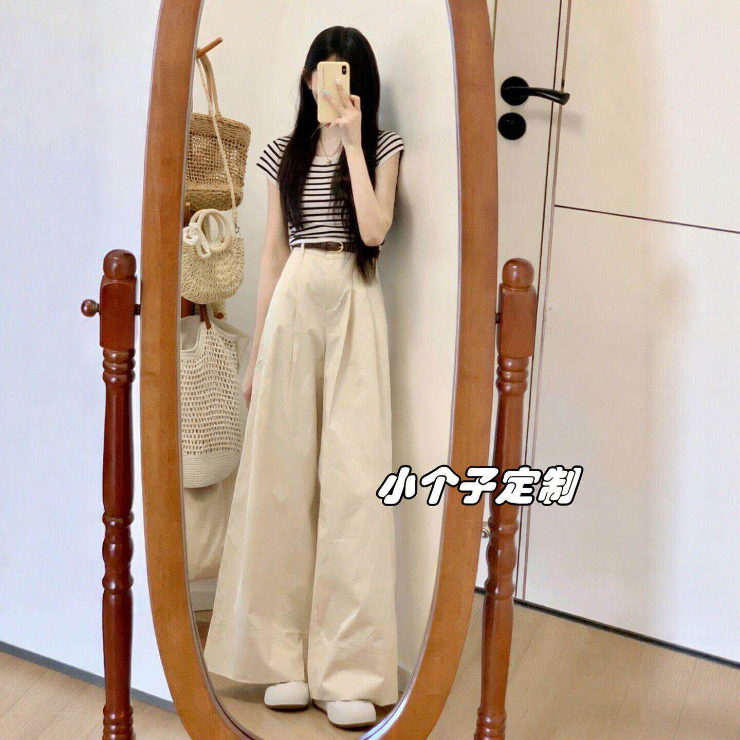 150小个子穿搭巨好看阔腿裤套装女2026夏季新款条纹针织T恤两件套