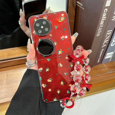 简约红色小碎花适用华为pockte2手机壳p50pocket折叠屏matex6网红女款手链novaflip防摔壳matex5软胶x3保护套