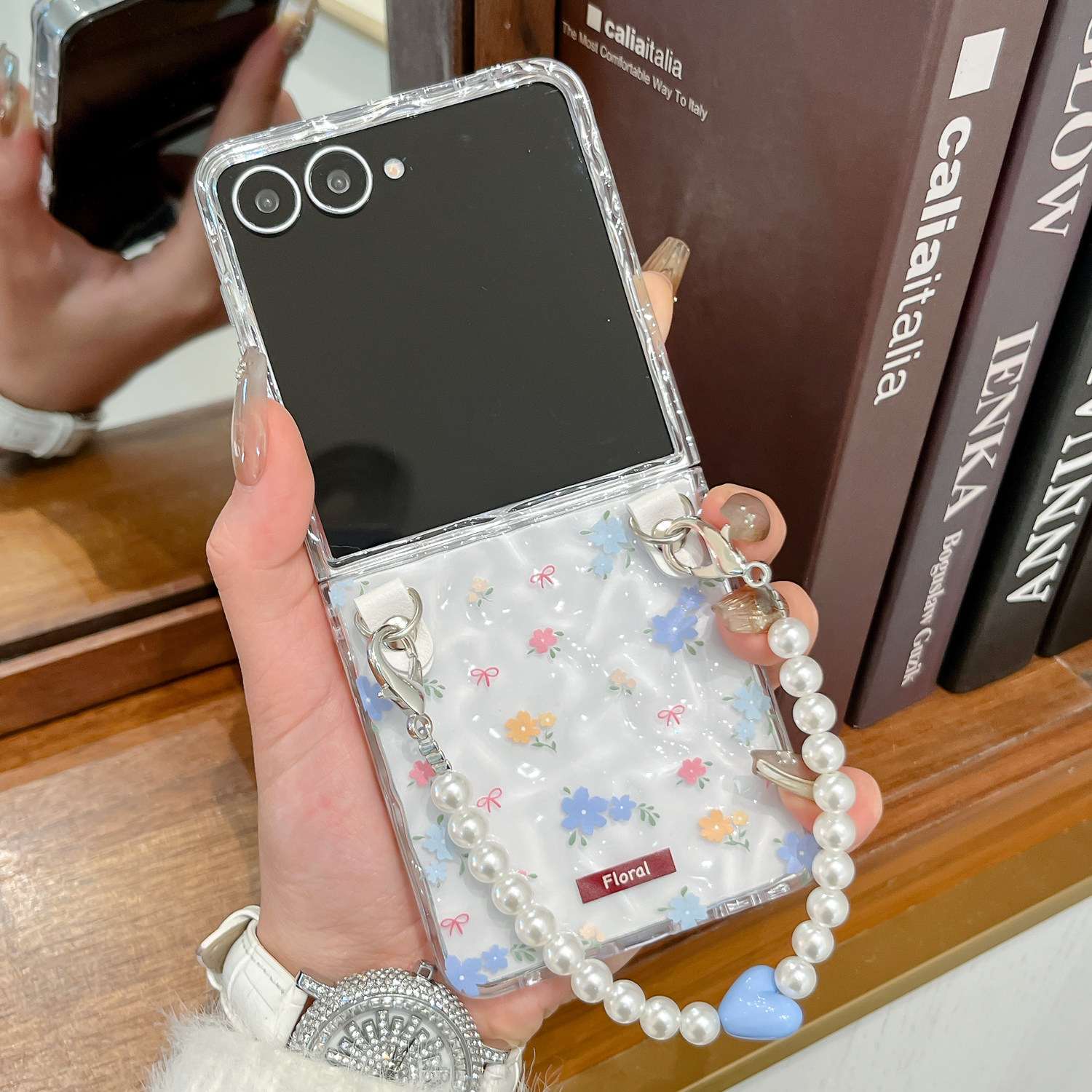 夏日花园风碎花适用三星zflip7手机壳透明水波纹zflip6折叠屏珍珠链条斜挎zflip3/4/5小清新简约女款保护套,3C数码配件,手机保护套/壳,淘宝优惠券,粉丝福利购,淘宝优惠卷