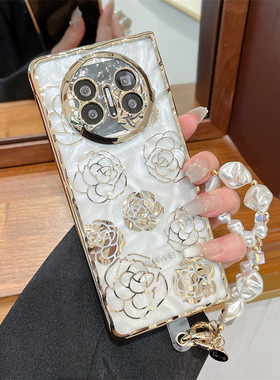 电镀金色玫瑰花水波纹皱褶适用华为matex5手机壳新款折叠屏褶皱纹电镀Matex3典藏版高级防摔壳matex5女保护套
