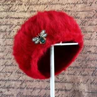 韩版时尚洋气兔毛贝雷帽女毛绒兔毛帽子亮钻秋冬季保暖女帽大小码