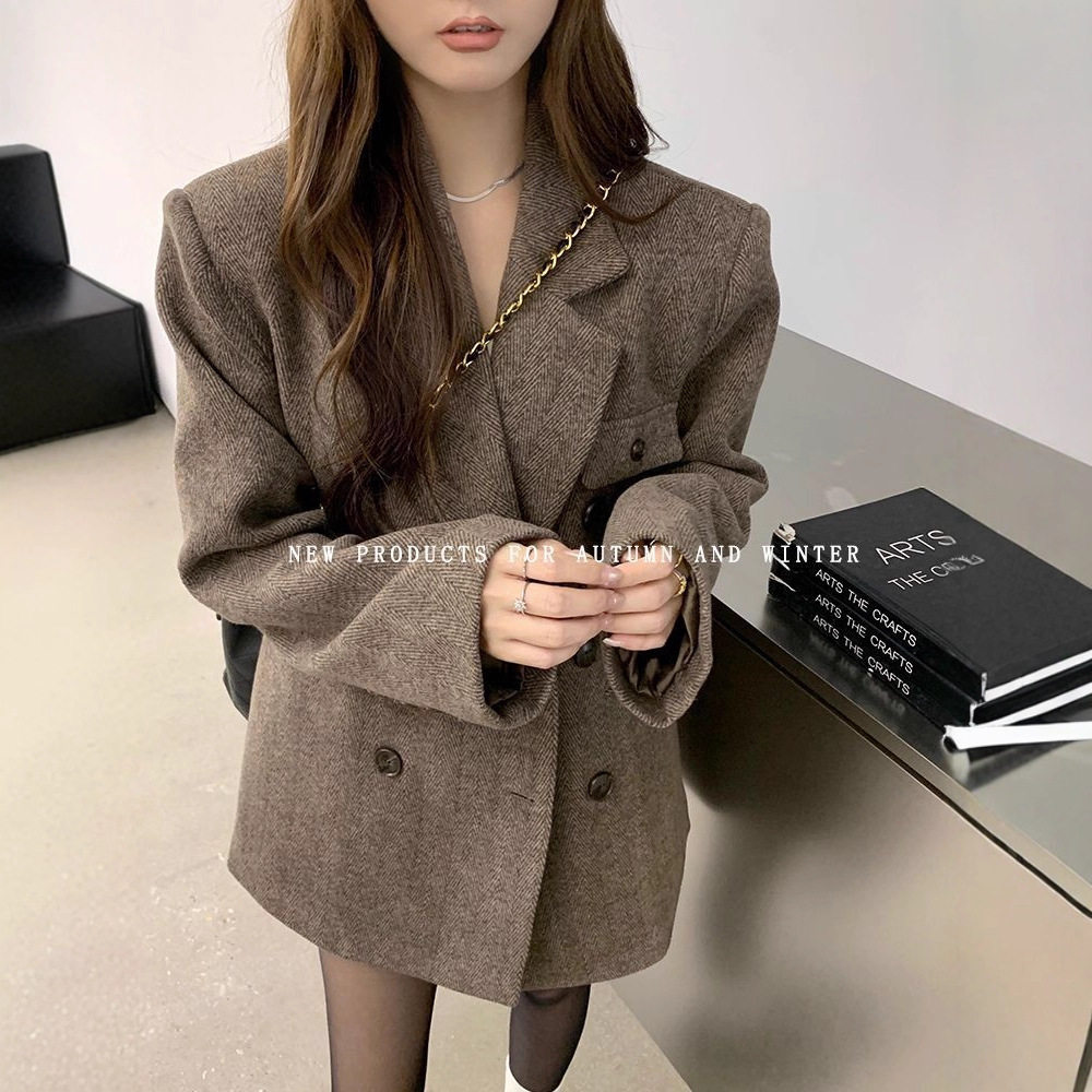 2025新款西装毛呢大衣女秋冬季感赫本风小个子加厚毛呢子外套女装