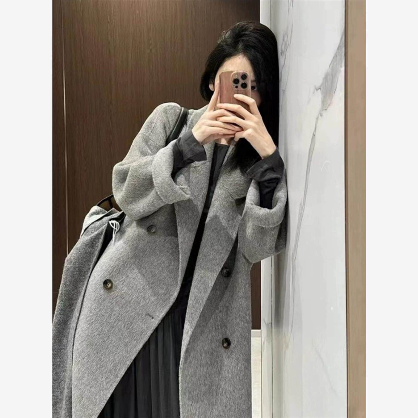 大码女装胖mm双面羊绒呢子大衣女中长款高级感赫本风复古毛呢外套