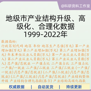 地级市产业结构升级、高级化、合理化1999-2022年