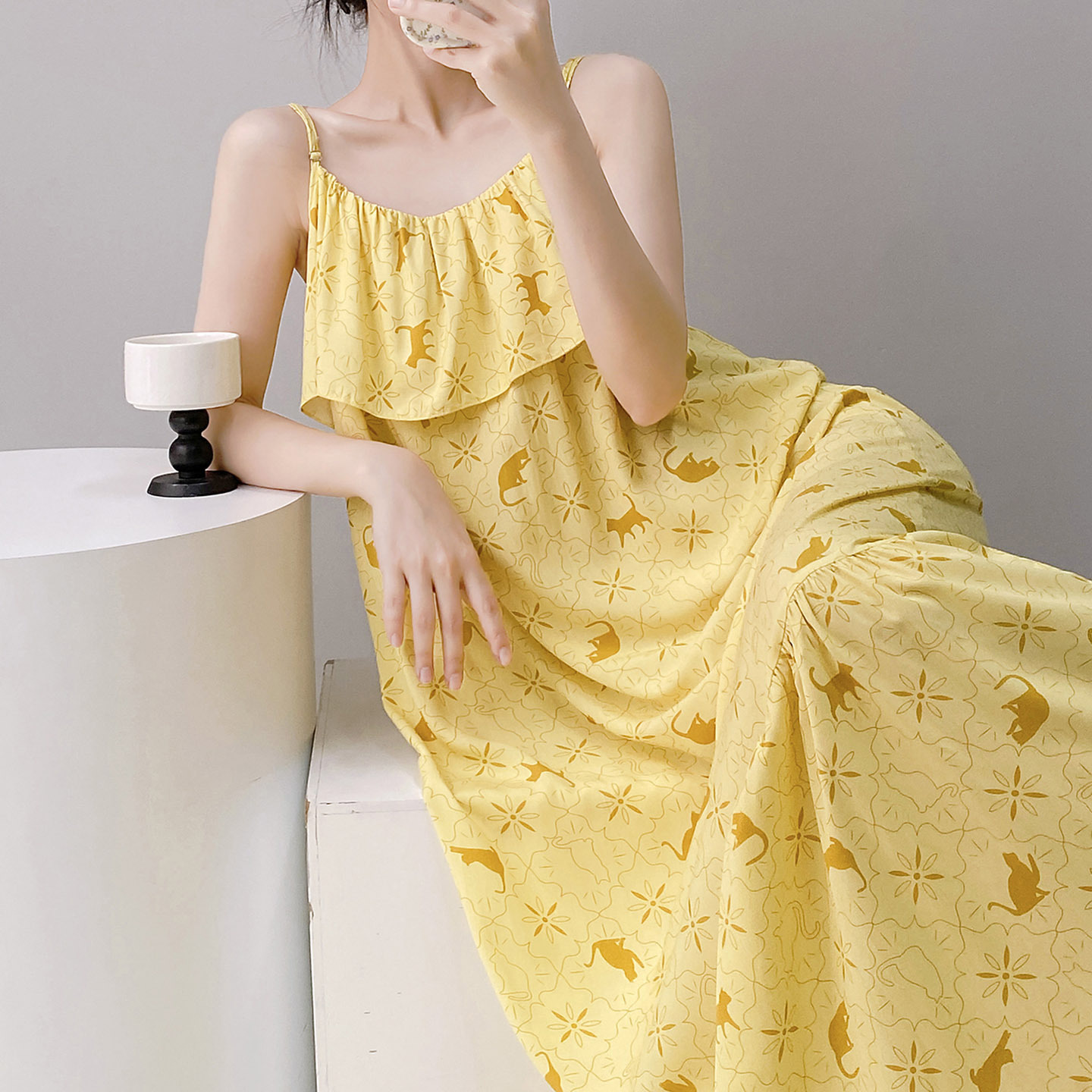 防凸点棉绸睡裙女夏薄款宽松大码