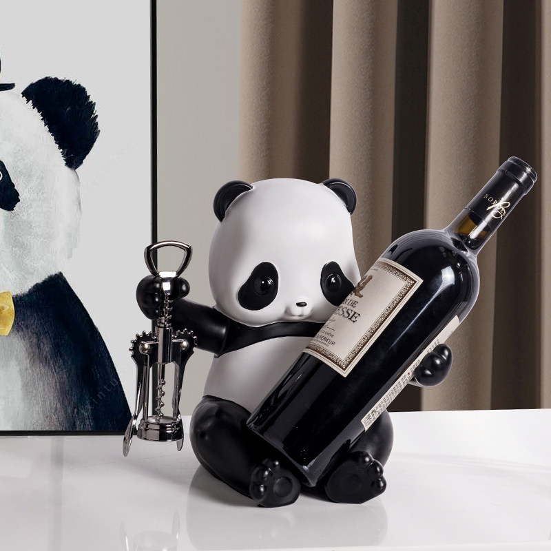 北欧熊猫餐边柜酒柜红酒架摆件家居客厅电视柜装饰品创意酒托摆设