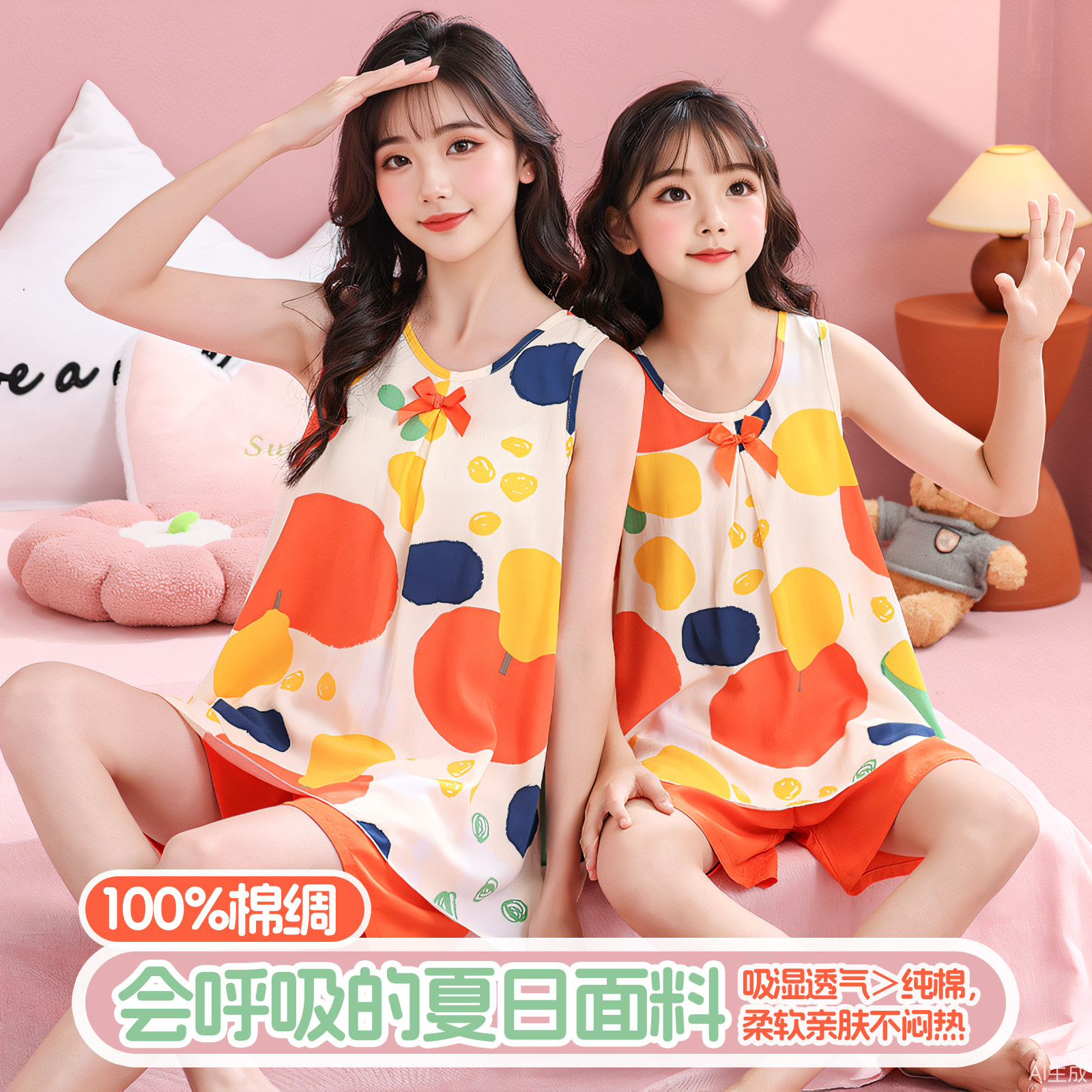 A类母婴级女童棉绸夏季家居套装