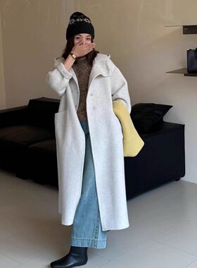 连帽双面羊毛大衣女长款