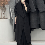 大翻领双面羊毛大衣 加长加大款腰带浴袍系带毛呢加厚长毛外套女