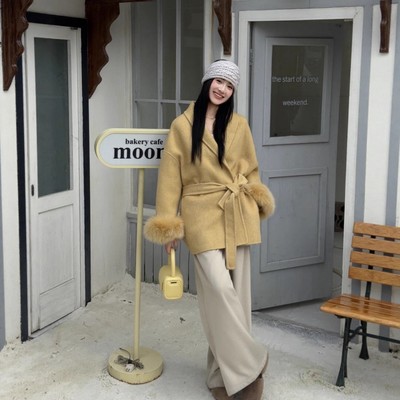 双面羊毛大衣女短款宽松加厚保暖