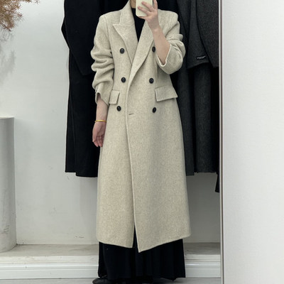 秋冬修身西装双面羊毛长款外套