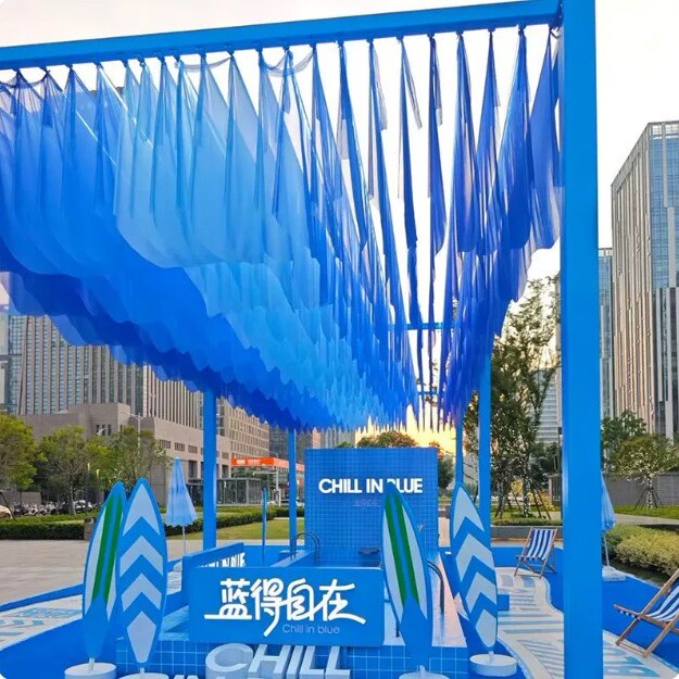 氛围遮阳天幕波浪风动吊顶纱幔民宿餐厅景区网红彩色挂布沙缦装饰
