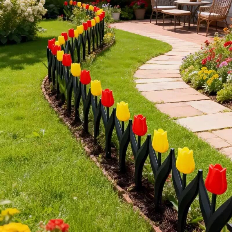 郁金香环保栅栏围栏塑料仿真花户外阳台庭院花园学校公园户外装饰