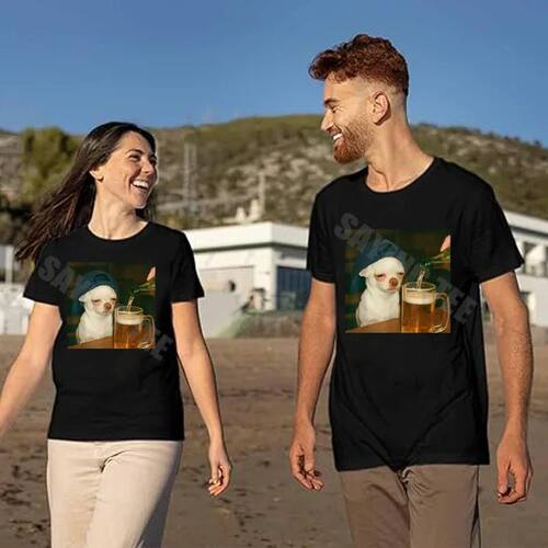 Funny Chihuahua Beer Meme Dog Reaction T-Shirt Y2k Humor Fun