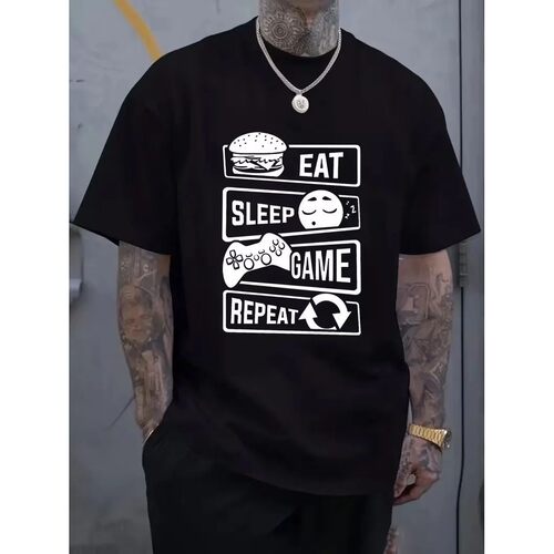 Men's Women Funny Eat Sleep Repeat Game T-shirt Streetwear O
