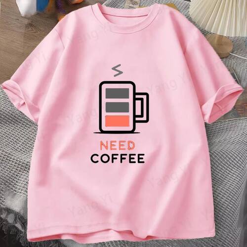 Need Coffee Printing T Shirt Unisex Cool Summer Couple's Cas