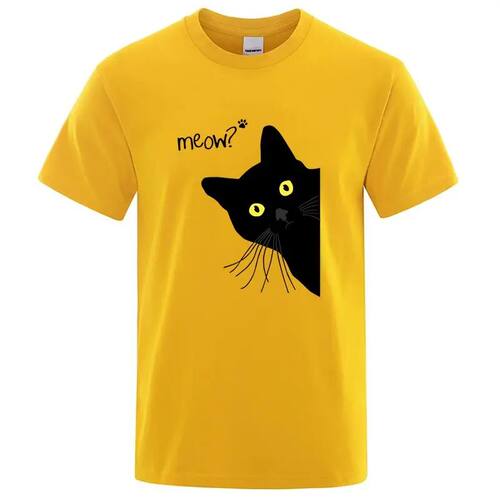 Meow Black Cat Funny Printing Men T-Shirts Tees Clothes Summ