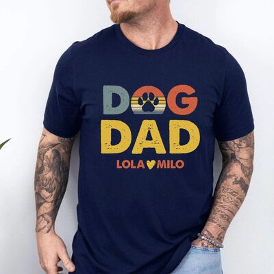 Custom Personalized Dog Dad T-Shirt Retro Sunset Style Custo