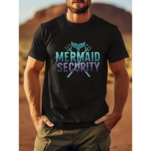 Mermaid Security Graphic Men's T-Shirt Oversized Crew Neck C